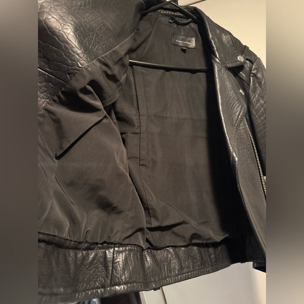Mackage X Aritzia Pebbled Black Leather Biker Jacket - Picture 5 of 15
